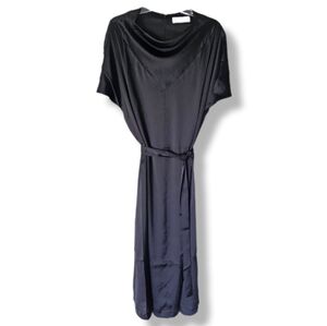 Pari Passu Black Satin Shirt Dress Cocktail Event Party LBD Midi NWOT Belted